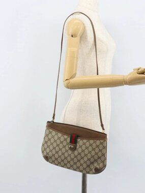 GUCCI GG Supreme Web Sherry Line Bag PVC Beige Red 904 02 026 Auth ep13622